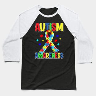 Autism Awareness Day 2020 Colorful Puzzle Ribbon Baseball T-Shirt